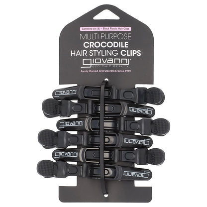Giovanni, Multi-Purpose Crocodile Hair Styling Clips, Black, 6 Pieces