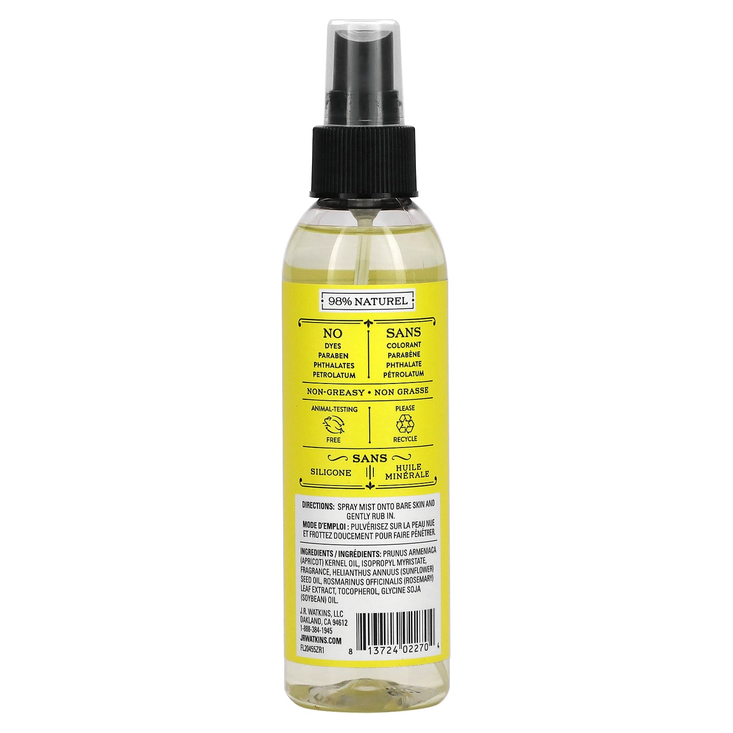 J R Watkins, Body Oil Mist, Lemon Cream, 6 fl oz (177 ml)