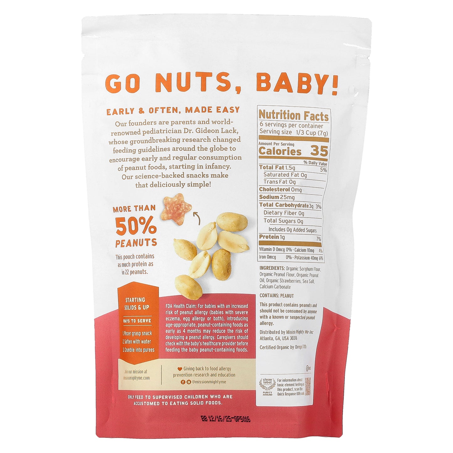 Mission MightyMe, Nutty Puffs, Organic Peanut Butter + Strawberry, 1.5 oz (42 g)