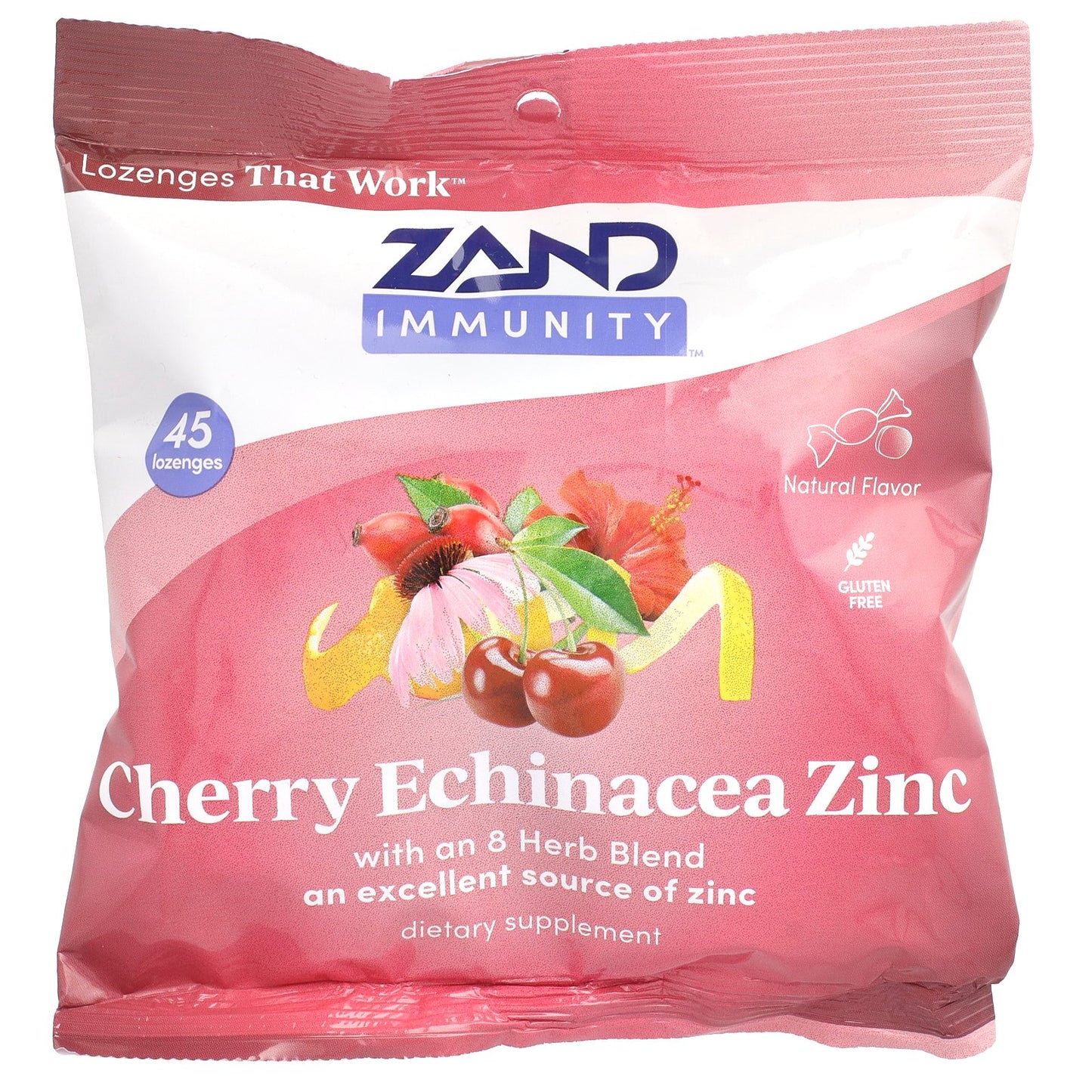 Zand, Immunity, Cherry Echinacea Zinc, Natural, 45 Lozenges