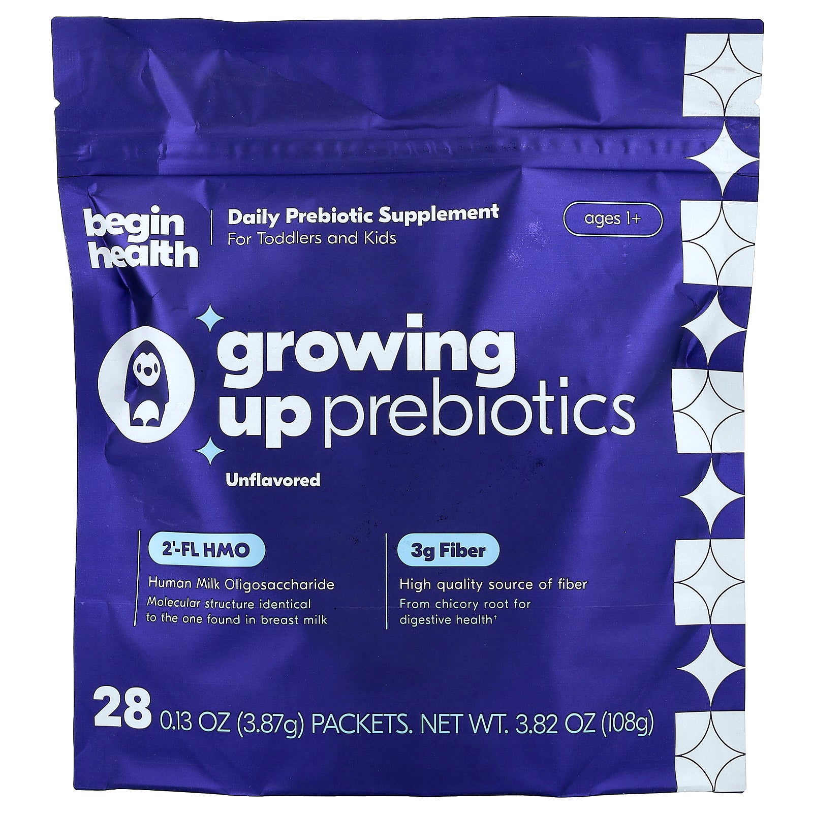Begin Health, Kids, Growing Up Prebiotics, Ages 1+, Unflavored, 28 Packets, 0.13 oz (3.87 g) Each