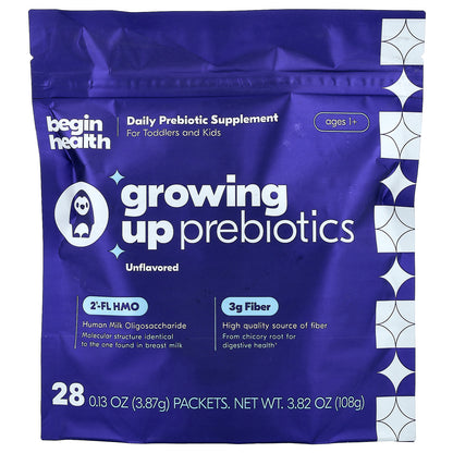 Begin Health, Kids, Growing Up Prebiotics, Ages 1+, Unflavored, 28 Packets, 0.13 oz (3.87 g) Each