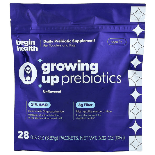 Begin Health, Kids, Growing Up Prebiotics, Ages 1+, Unflavored, 28 Packets, 0.13 oz (3.87 g) Each