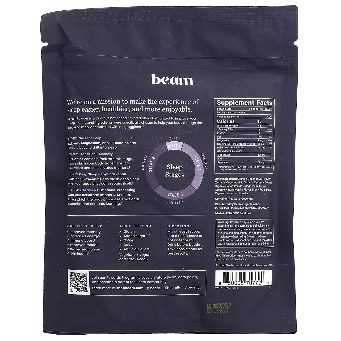 Beam, Dream, Cinnamon Cocoa, 6.35 oz (180 g)