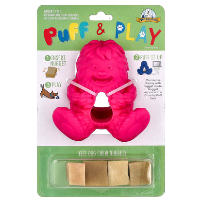 Yeti Dog Chew, Puff & Play, Treat Dispenser, Yeti Dog Chew Nuggets, Pink, 4 Nuggets, 1 Dispenser