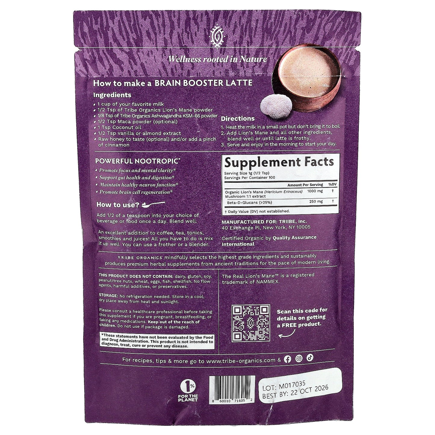 Tribe Organics, Lion's Mane Extract, 3.5 oz (100 g)