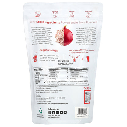 Micro Ingredients, Organic Freeze-Dried Pomegranate Juice Powder, 1 lb (454 g)