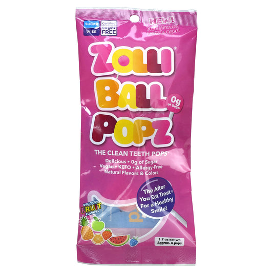 Zollipops, Zolli Ball Popz, The Clean Teeth Pops, Delicious Fruit, Approx. 4 pops, 1.7 oz