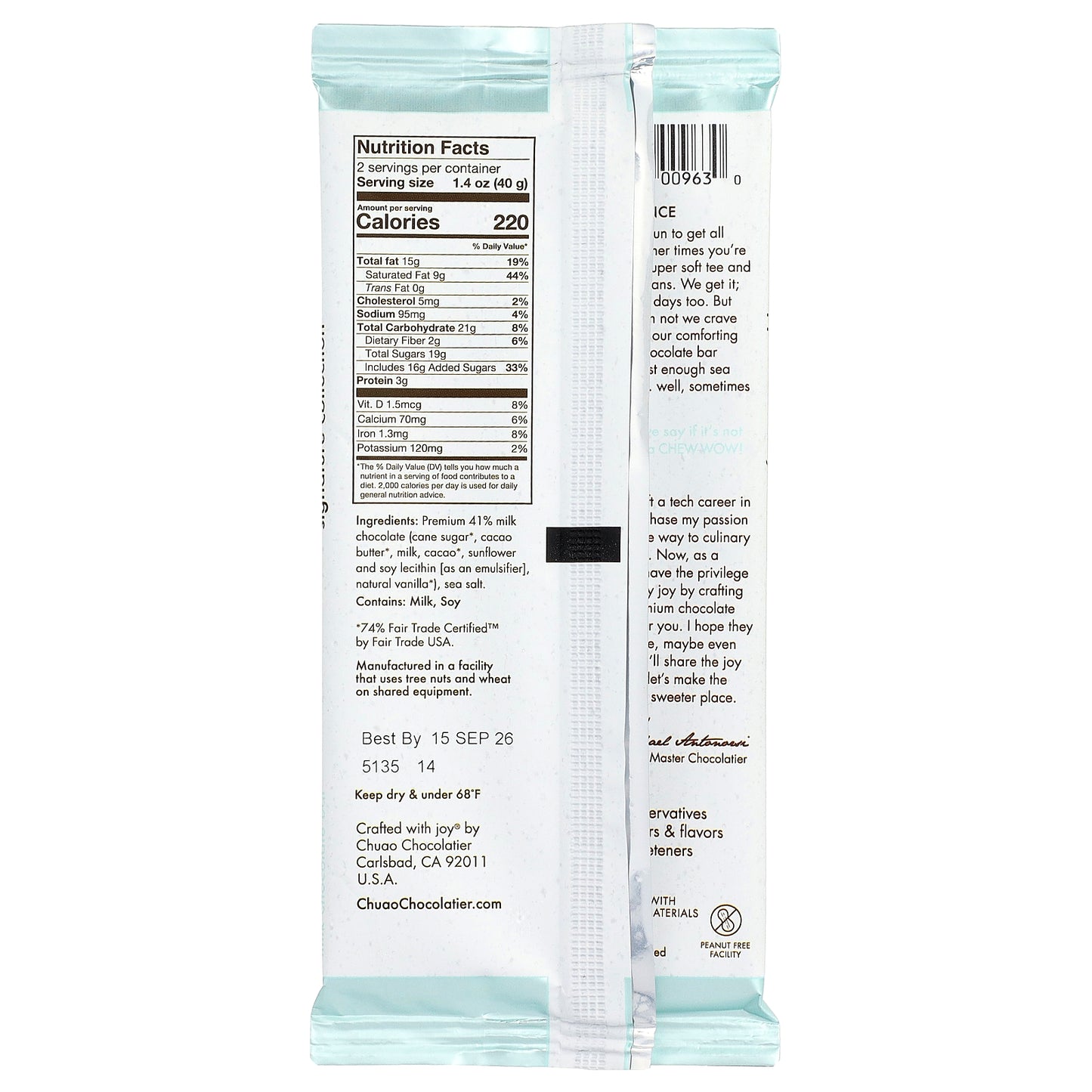 Chuao Chocolatier, Milk Chocolate Bar, Sweet & Salty, 2.8 oz (80 g)