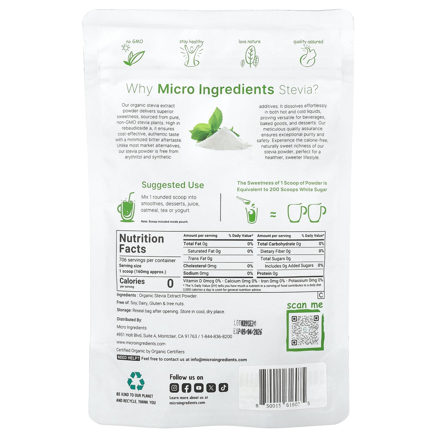 Micro Ingredients, Organic Stevia Extract, 4 oz (113 g)