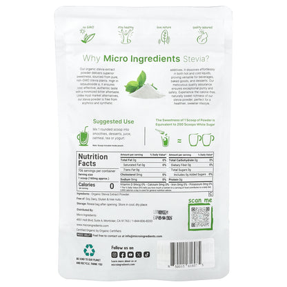 Micro Ingredients, Organic Stevia Extract, 4 oz (113 g)