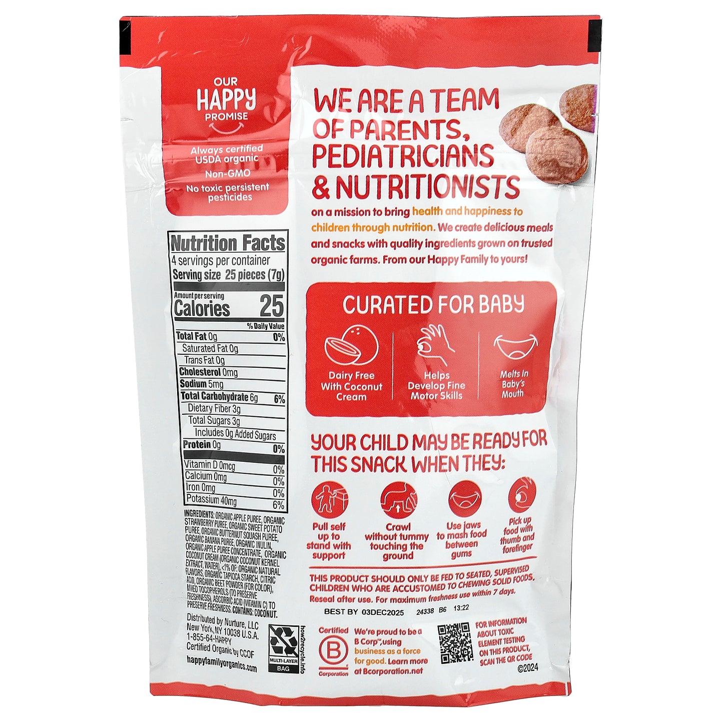 Happy Family Organics, Happy Baby, Organic Fruit & Veggie Creamies, Crawling Baby, Strawberry, Butternut Squash & Banana, 1 oz (28 g)