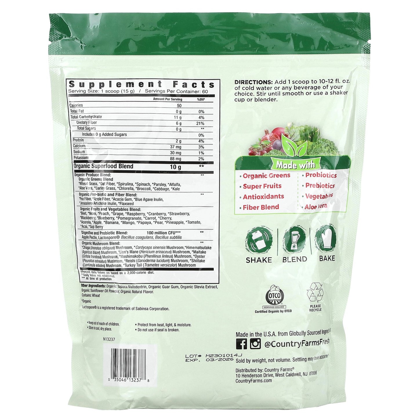 Country Farms, Super Greens, Alkalizing Formula, Unflavored, 31.8 oz (900 g)