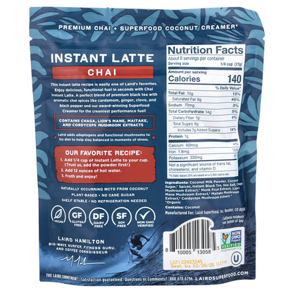 Laird Superfood, Instant Latte, Chai + Creamer + Adaptogens, Chai, 8 oz (227 g)