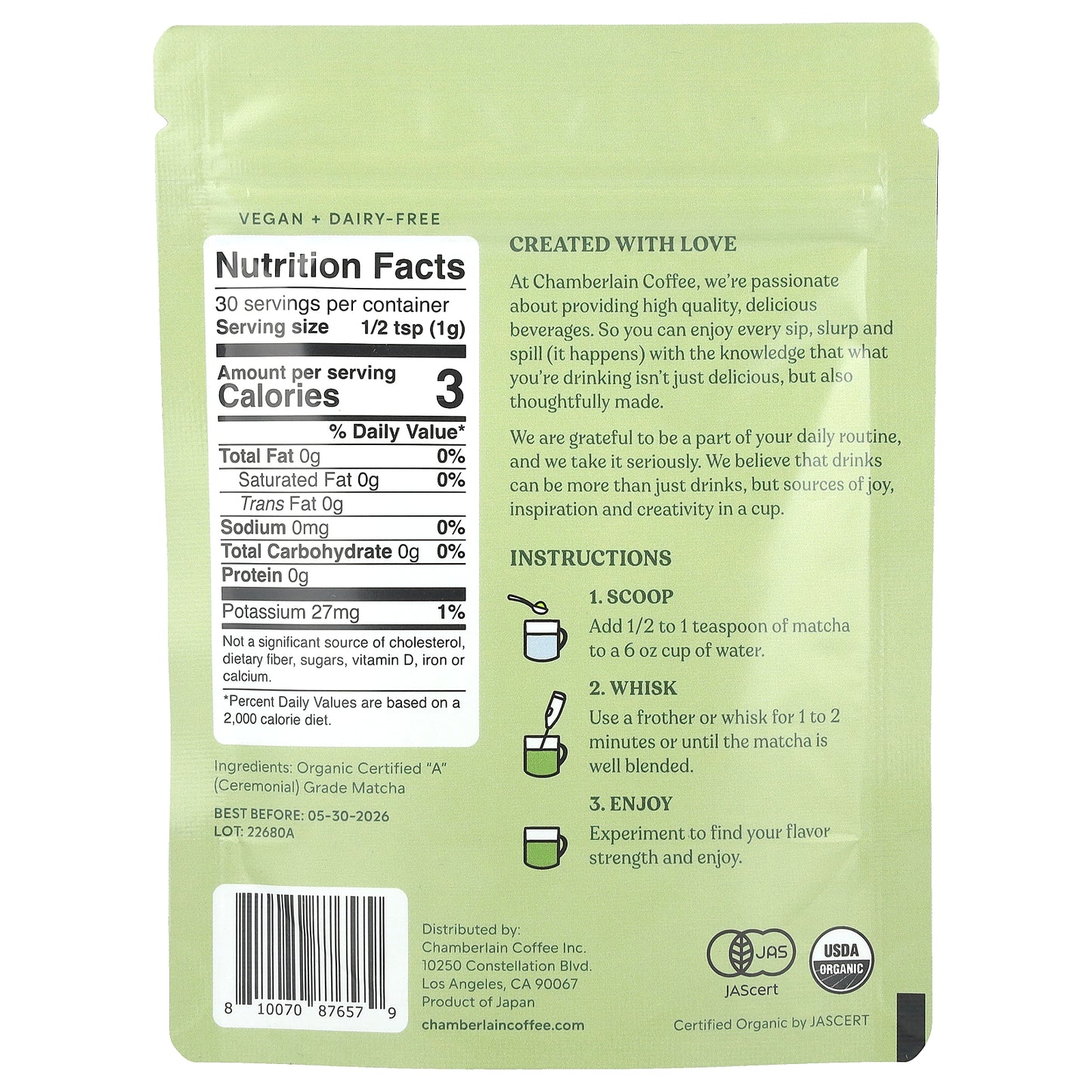 Chamberlain Coffee, Matcha Powder, Ceremonial Grade, 1.06 oz (30 g)