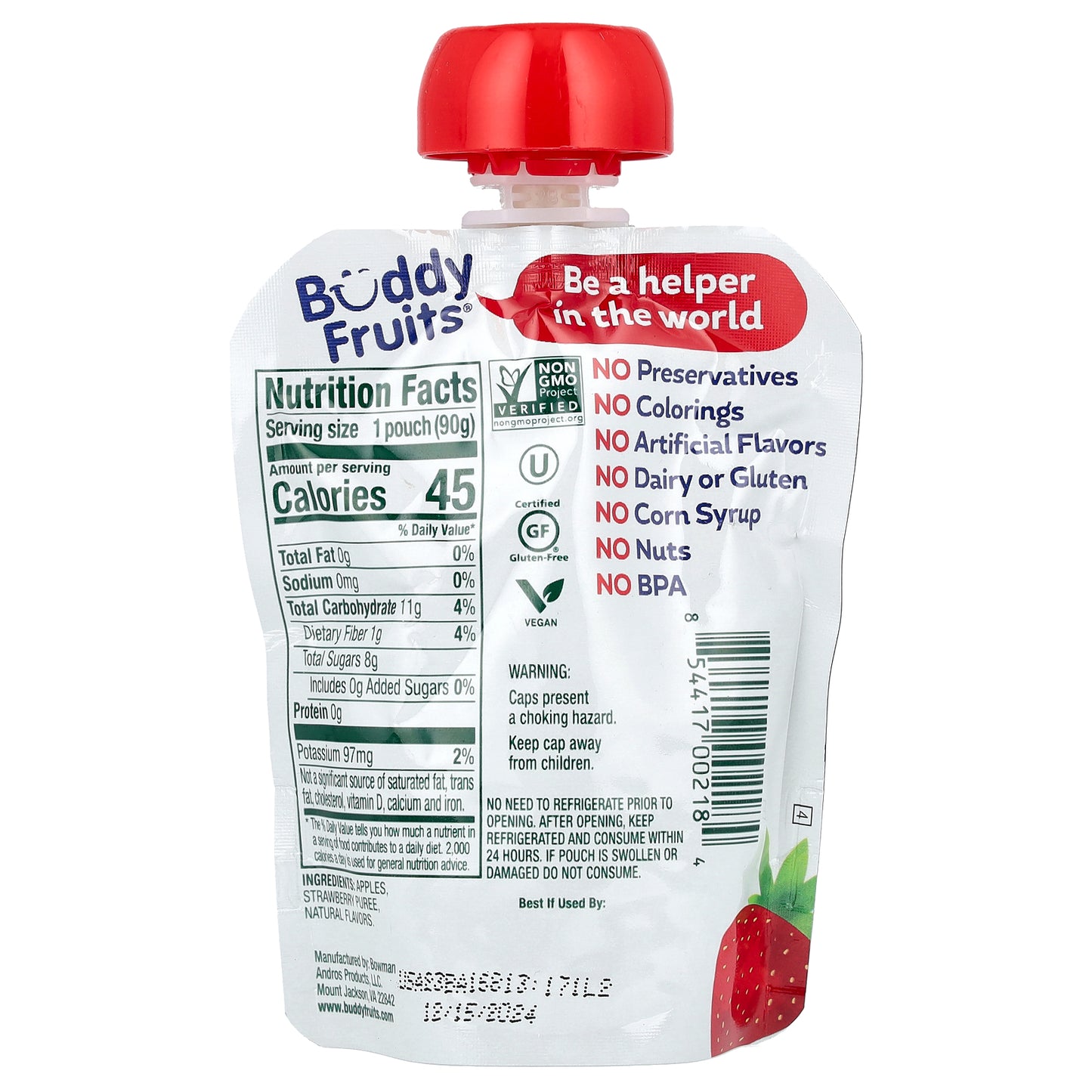 Buddy Fruits, Blended Fruits, Strawberry & Apple, 3.2 oz (90 g)