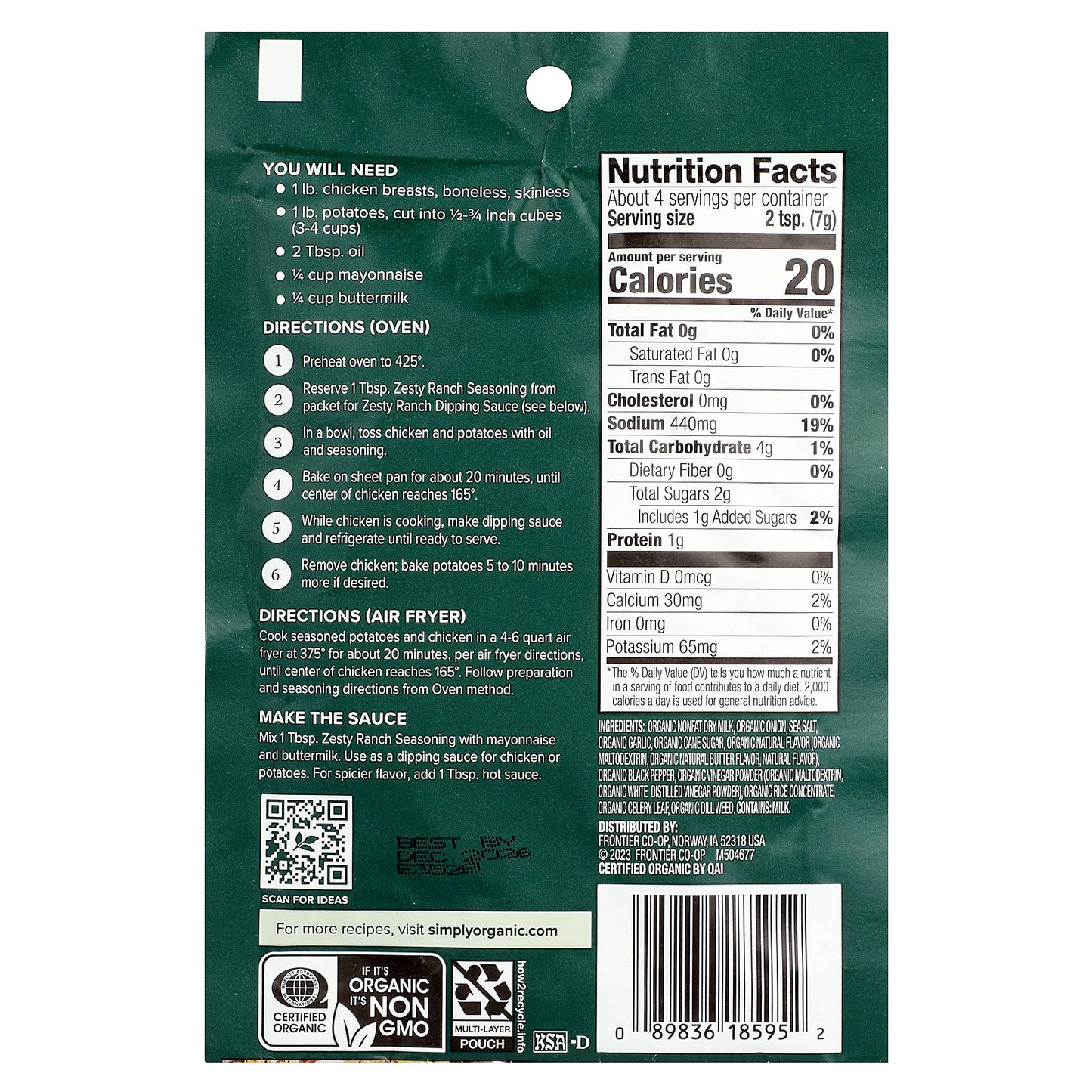 Simply Organic, Sheet Pan Seasoning Mix, Zesty Ranch, 0.99 oz (28 g)