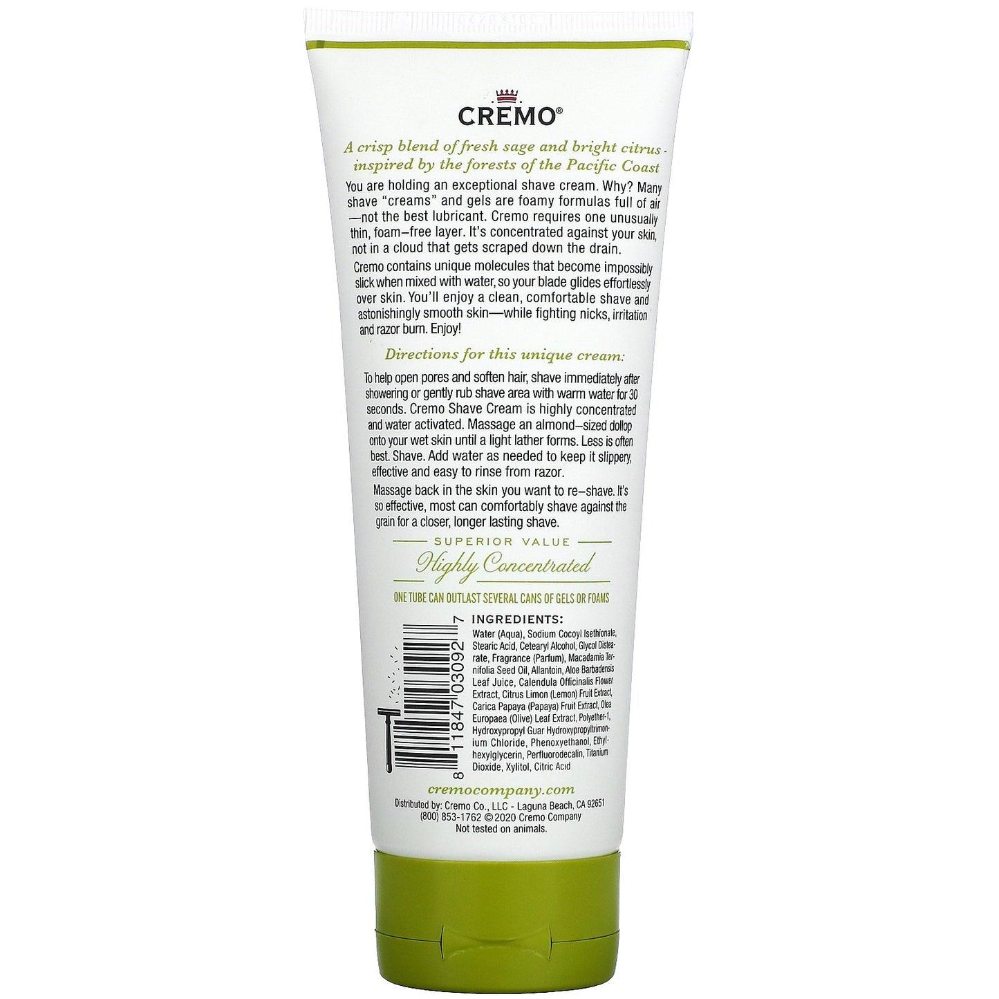 Cremo, Original Shave Cream, Sage & Citrus, 6 fl oz (177 ml)