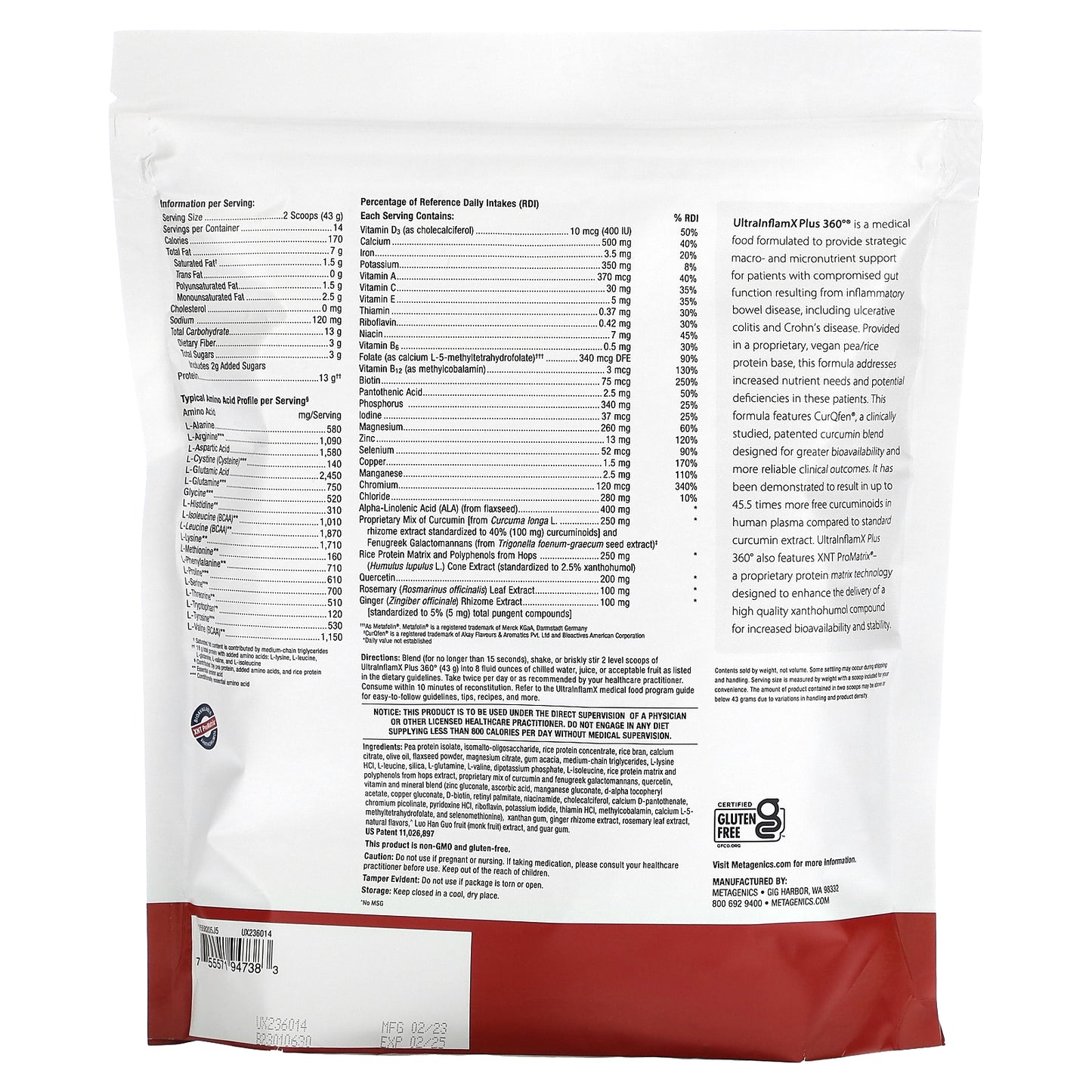 Metagenics, UltralnflamX Plus 360°, Medical Food, Original Spice, 21.23 oz (602 g)