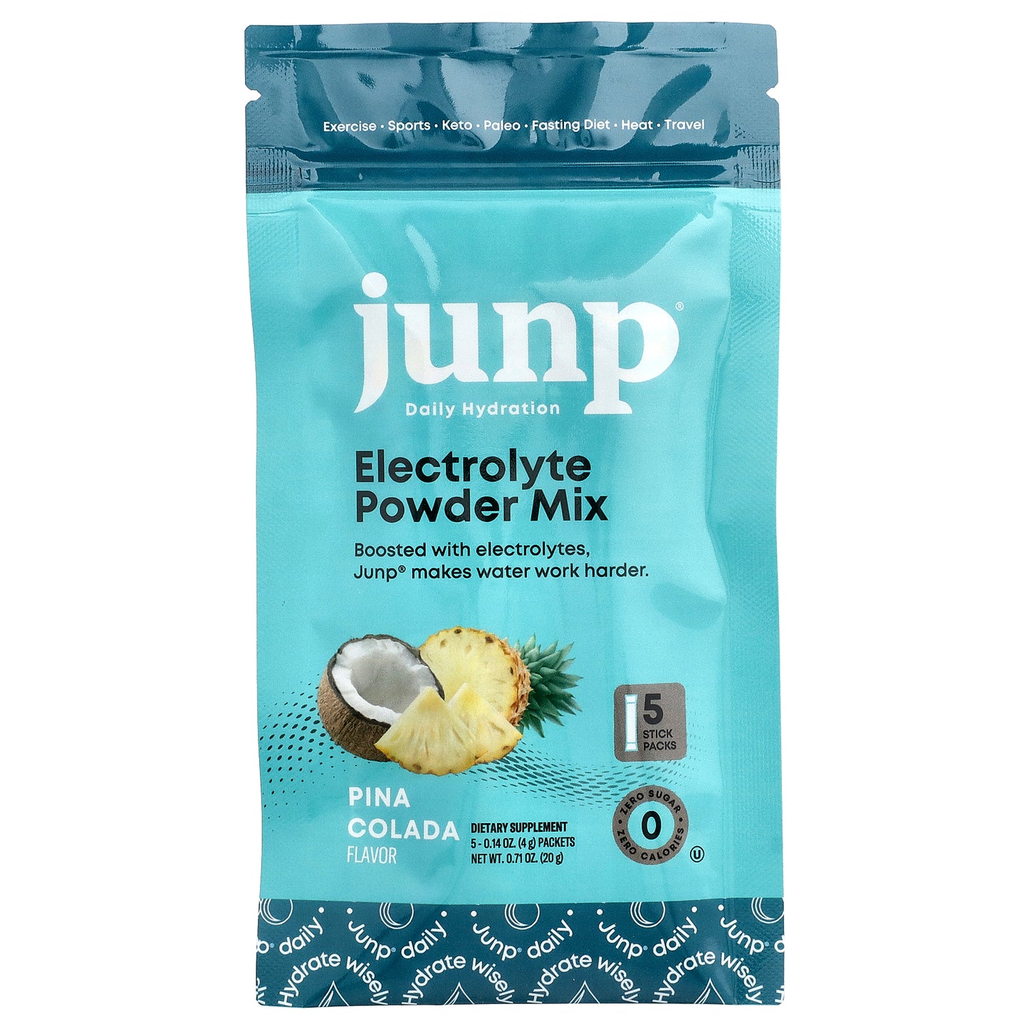 JUNP Hydration, Electrolyte Powder Mix, Pina Colada, 5 Stick Packs, 0.14 oz (4 g) Each