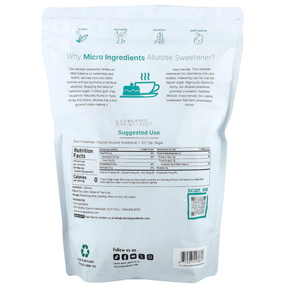 Micro Ingredients, Allulose Sweetener, 300 Packets, 0.07 oz (2 g) Each