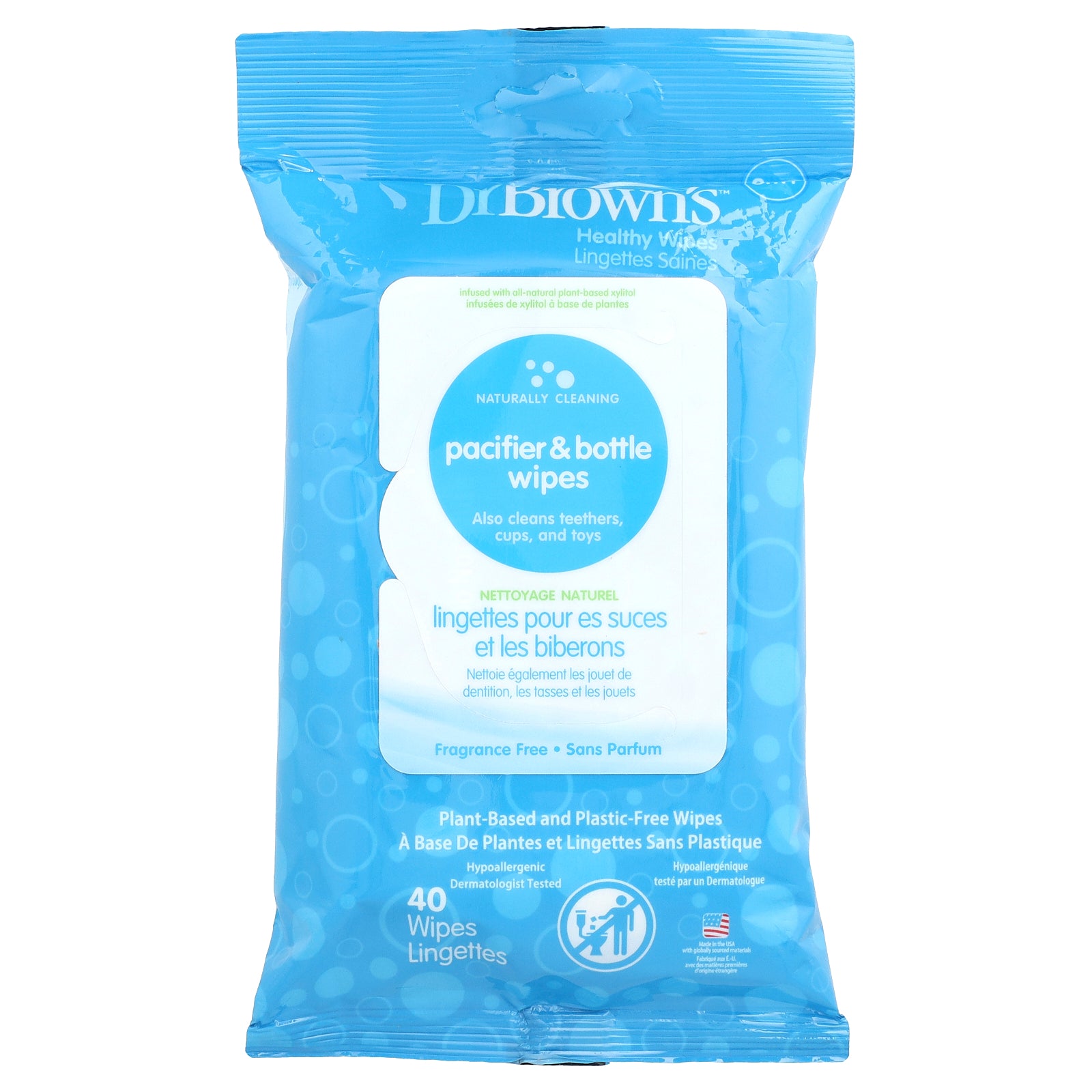 Dr. Brown's, Pacifier & Bottle Wipes, Fragrance Free, 40 Wipes
