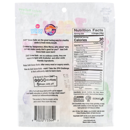 Zollipops, Zolli® Snow Ballz, Naturally Strong Peppermint, Approx. 22 Pieces, 3.1 oz (88 g)
