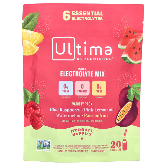 Ultima Replenisher, 6 Essential Electrolytes, Daily Electrolyte Mix, Variety Pack , 20 Stickpacks