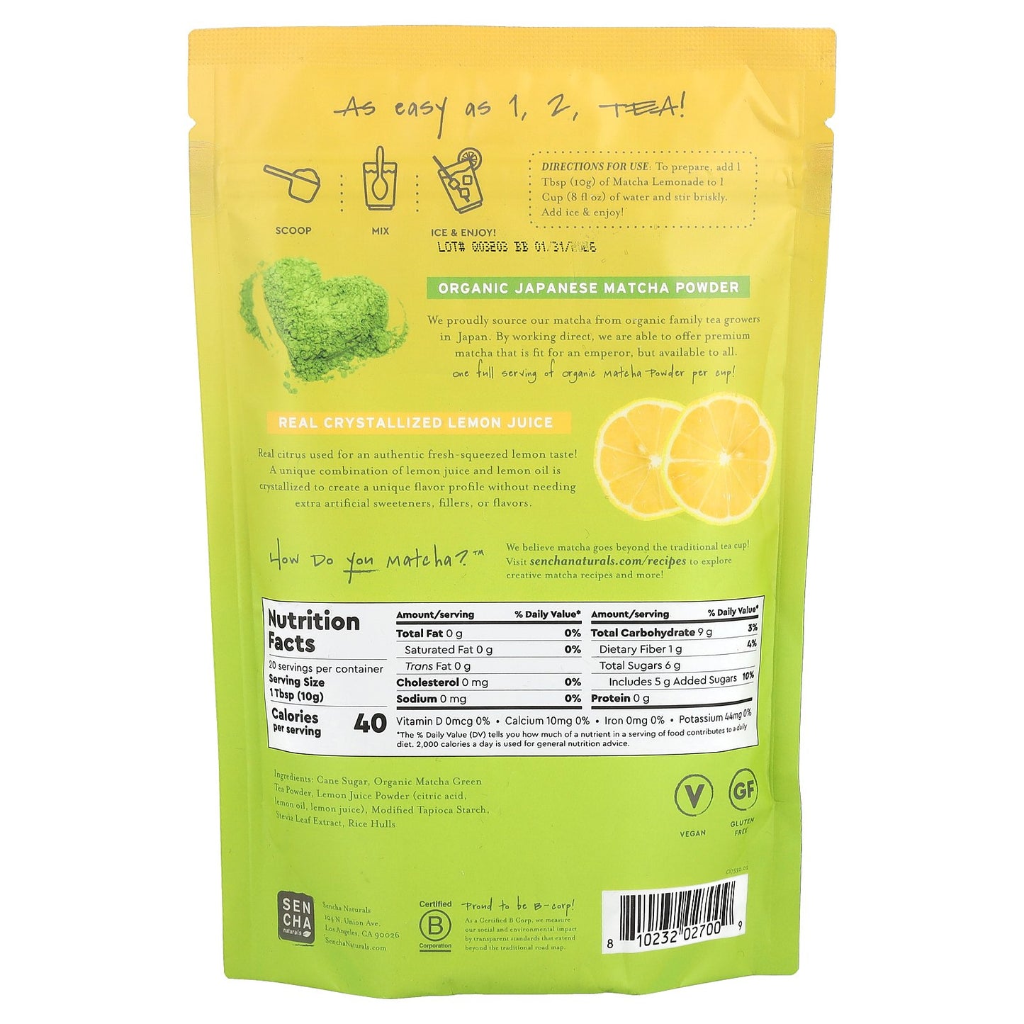 Sencha Naturals, Matcha Lemonade Iced Tea Mix, 7 oz (200 g)