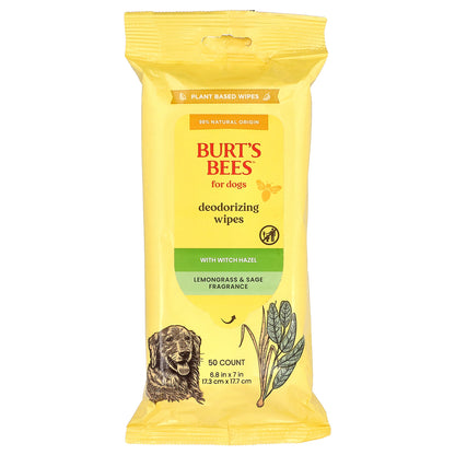 Burt's Bees, Deodorizing Wipes with Witch Hazel, For Dogs, Lemongrass & Sage, 50 Count