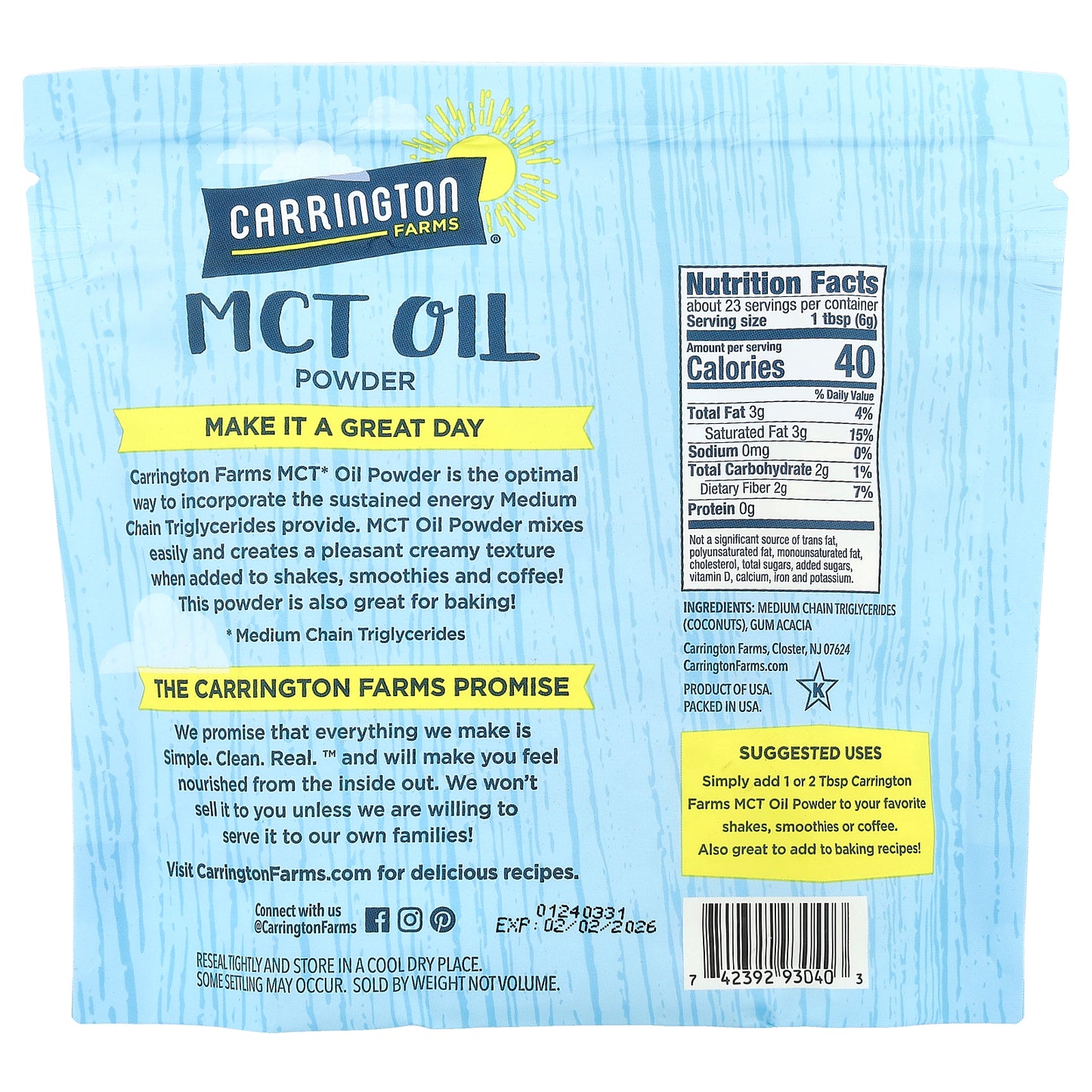 Carrington Farms, MCT Oil Powder, 5 oz (141.7 g)