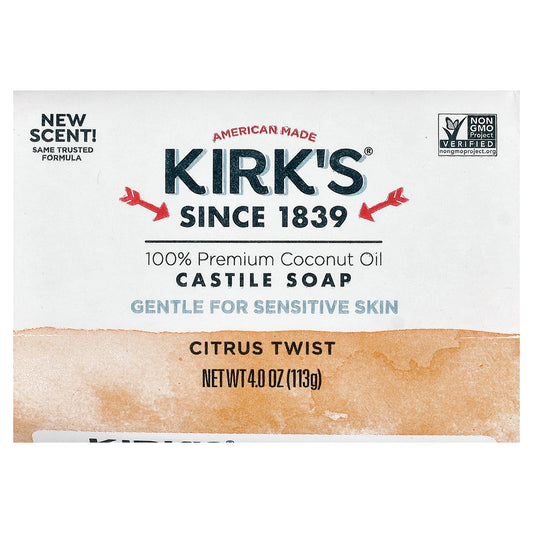 Kirk's, 100% Premium Coconut Oil Castile Bar Soap, Citrus Twist, 4 oz (113 g)
