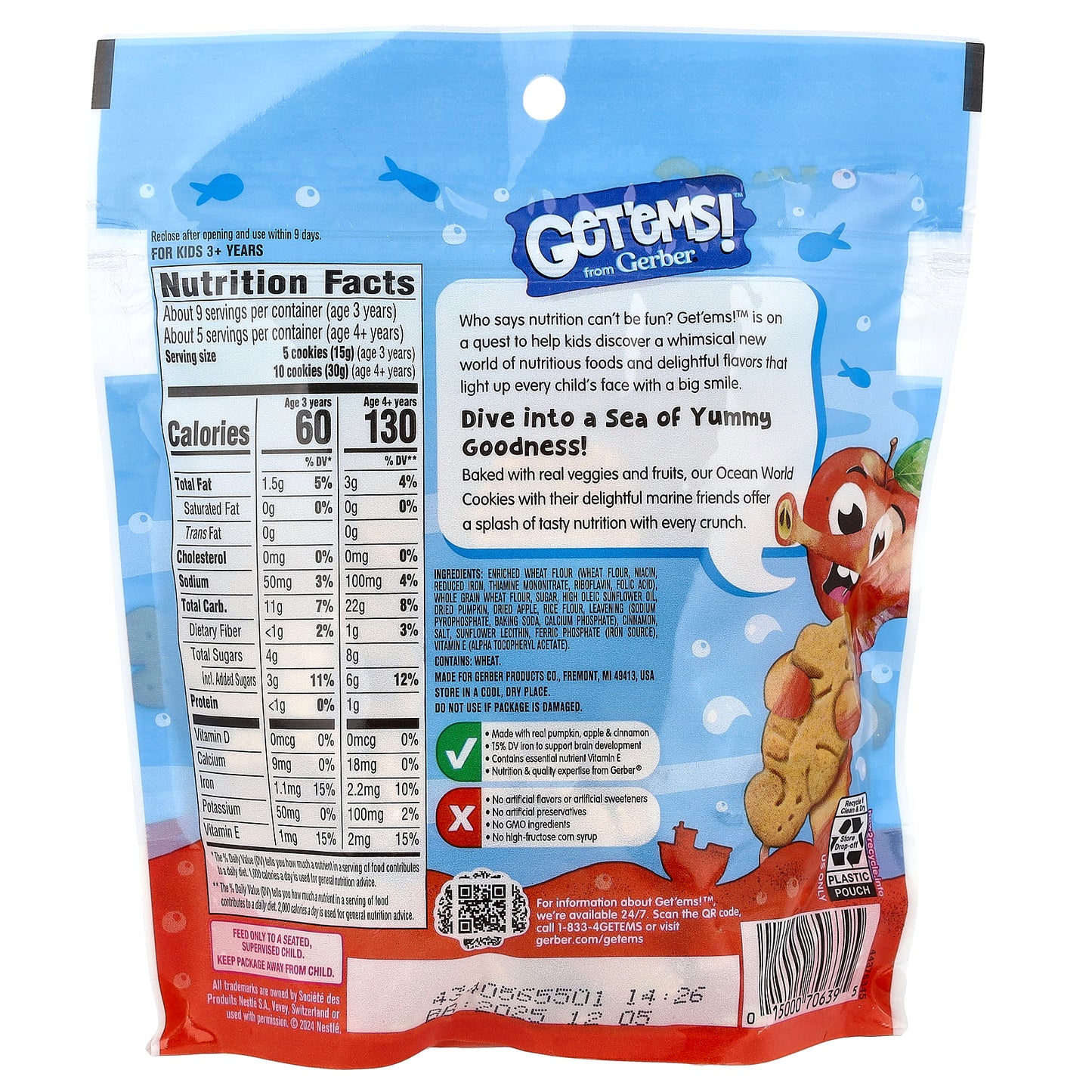 Gerber, Get'ems!™, Ocean World Cookies, For Kids 3+, Pumpkin, Apple & Cinnamon, 5 oz (142 g)