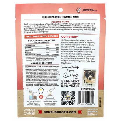 Brutus Bone Broth, Probiotic, Pork Bone Broth Powder, For Adult Dogs, 3.5 oz (99 g)