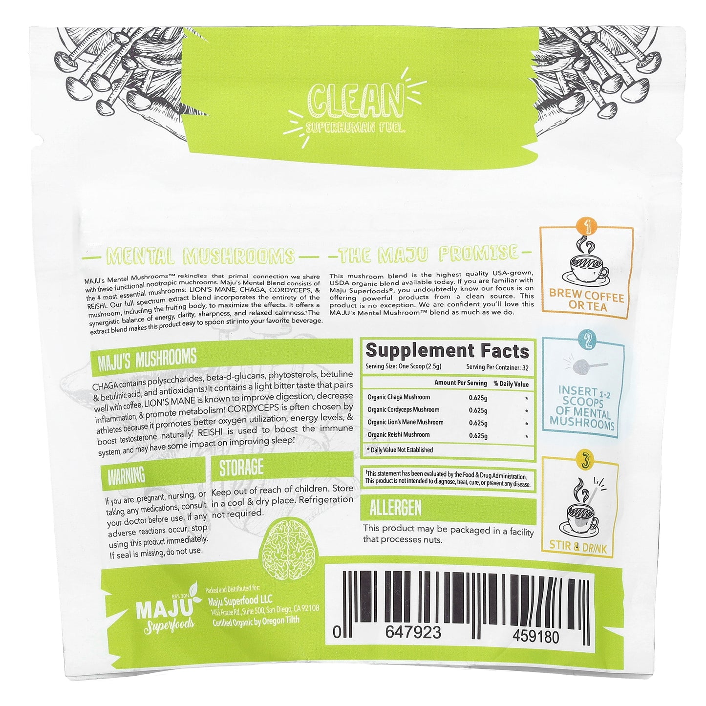 Maju Superfoods, Maju's Mental Mushrooms™, 2.82 oz (80 g)