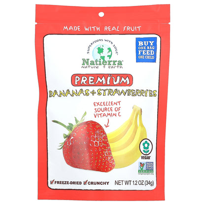 Natierra, Premium Freeze-Dried Bananas + Strawberries, 1.2 oz (34 g)