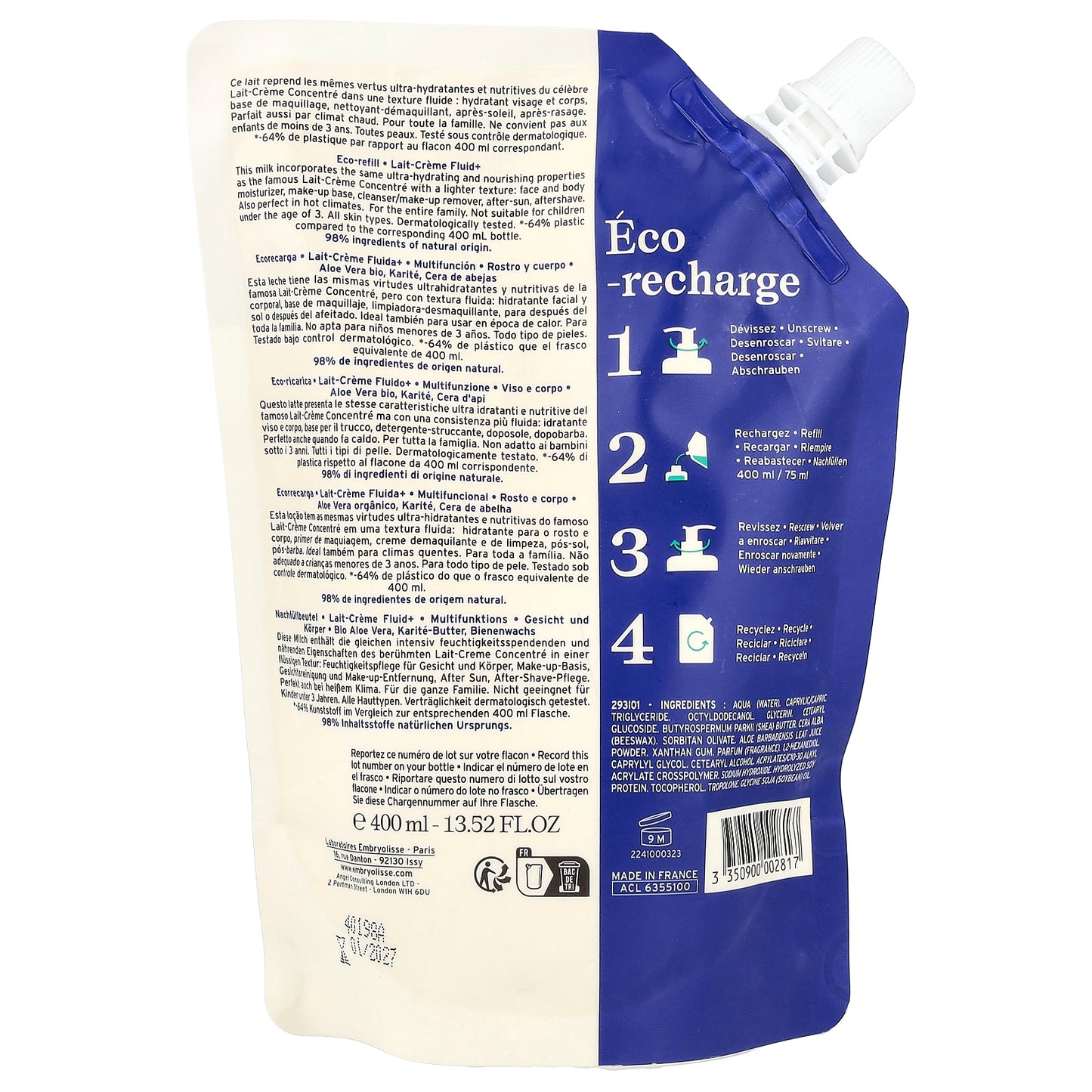 Embryolisse, Lait-Creme Fluid+, Multi-Function Moisturizer, Refill, 13.52 fl oz (400 ml)