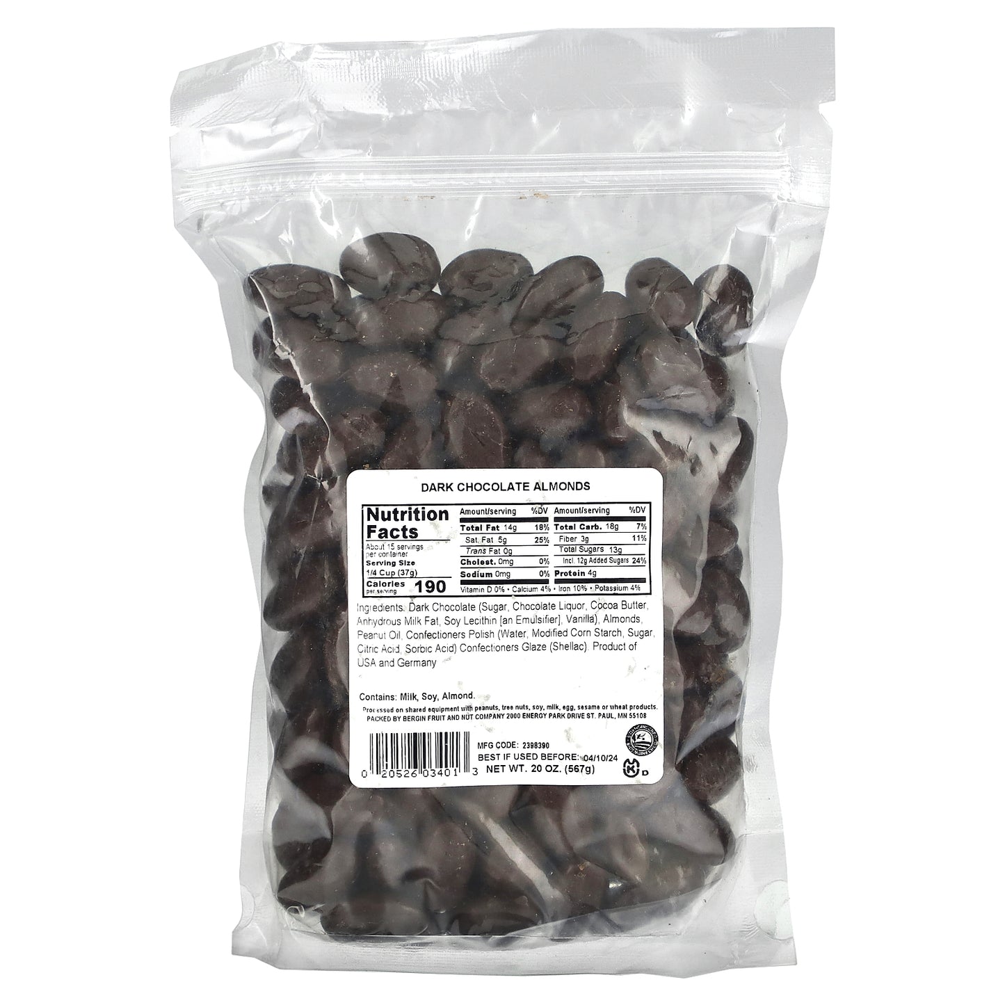 Bergin Fruit and Nut Company, Dark Chocolate Almonds , 20 oz (567 g)