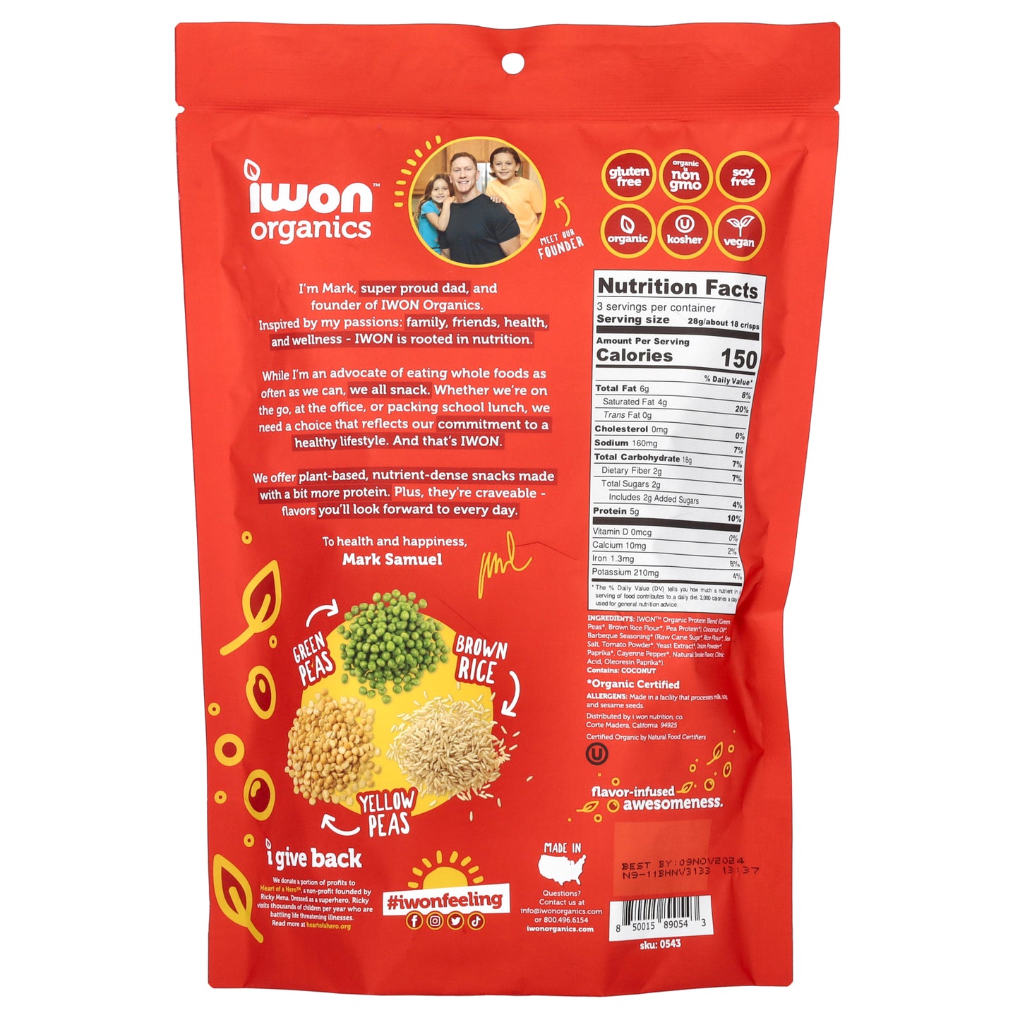 IWON Organics, Protein Crisps, Barbeque, 3 oz (85 g)