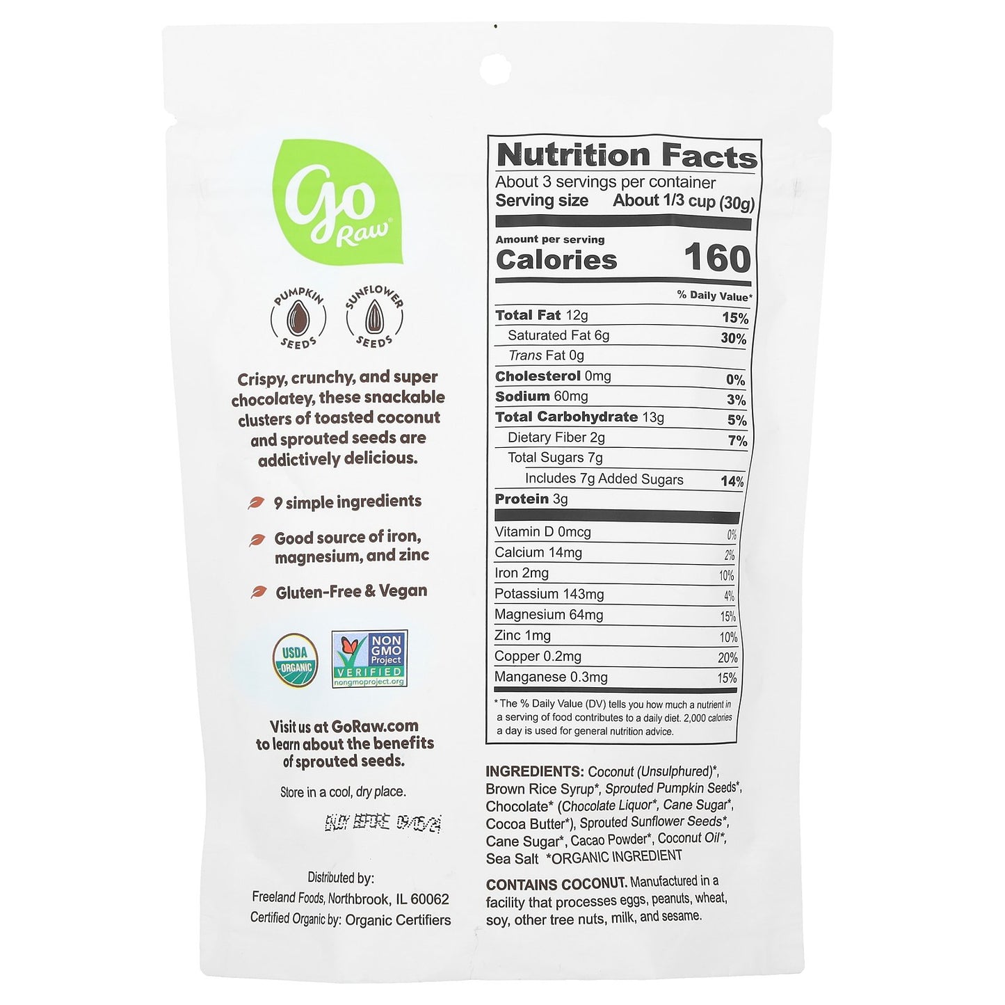 Go Raw, Organic Sprouted Clusters, Dark Chocolate, 3 oz (85 g)