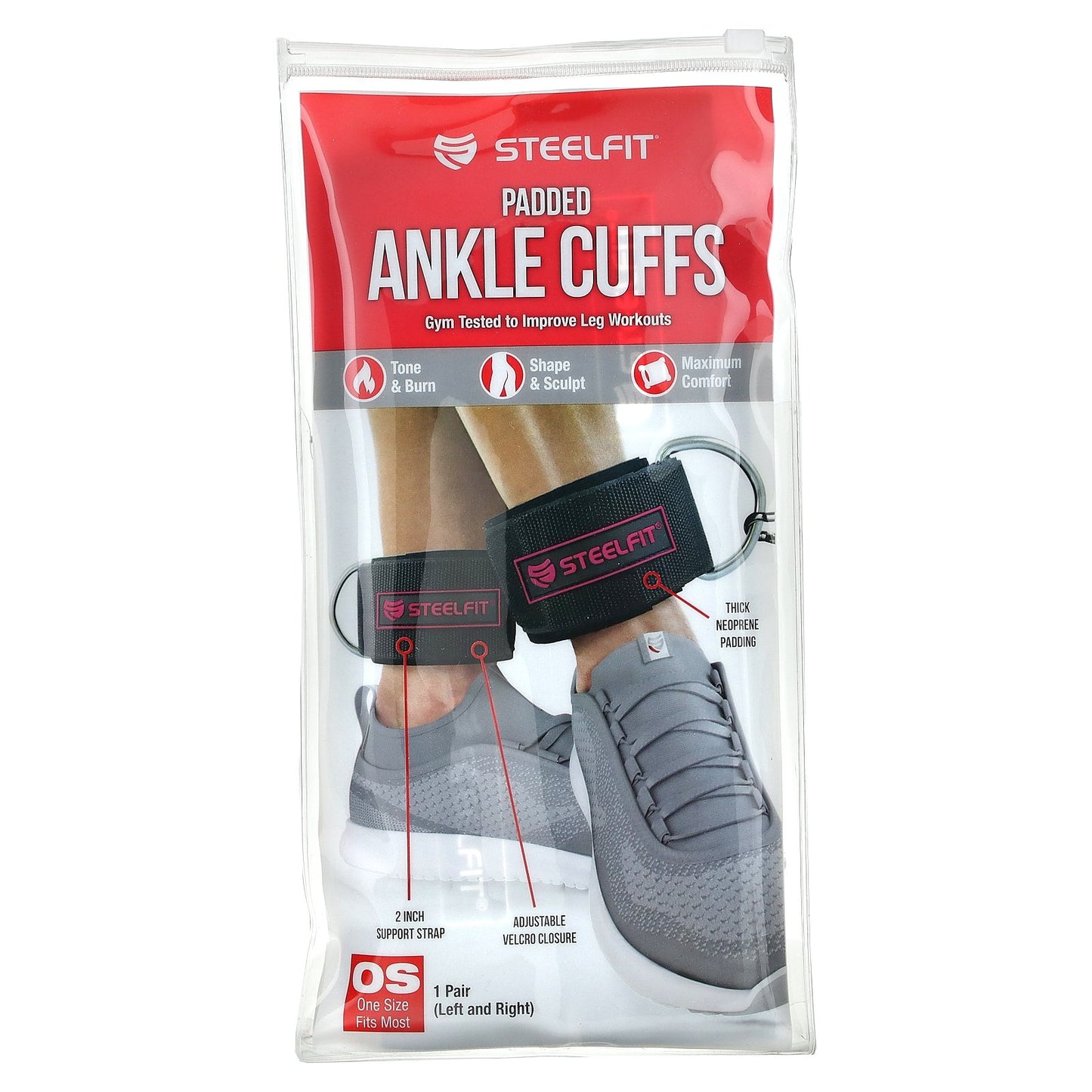 SteelFit, Padded Ankle Cuffs, OS, 1 Pair