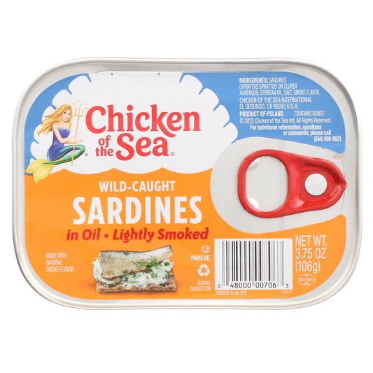 Chicken of the Sea, Wild-Caught Sardines in Oil, Lightly Smoked, 3.75 oz (106 g)