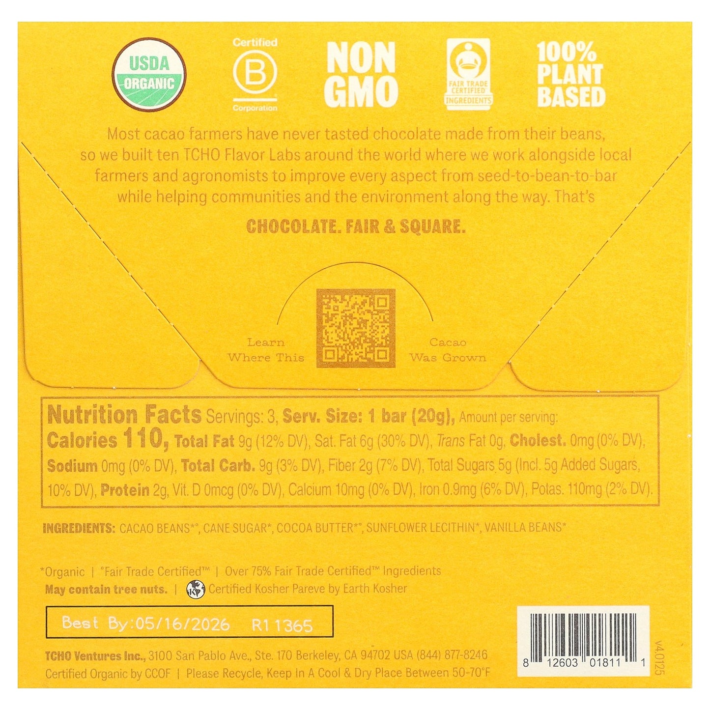 TCHO, Holy Fudge, Dark Chocolate, 75% Cacao, 3 Bars, 0.7 oz Each