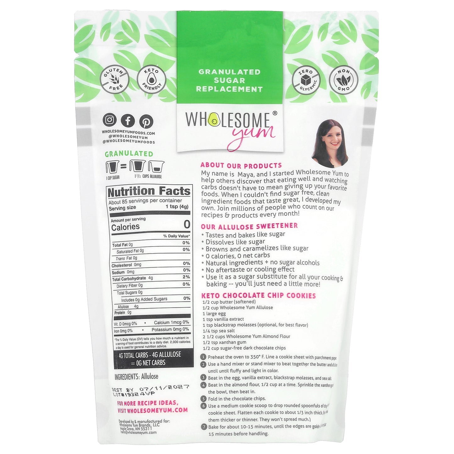 Wholesome Yum, Allulose Sugar Replacement, Granulated, 12 oz (340 g)