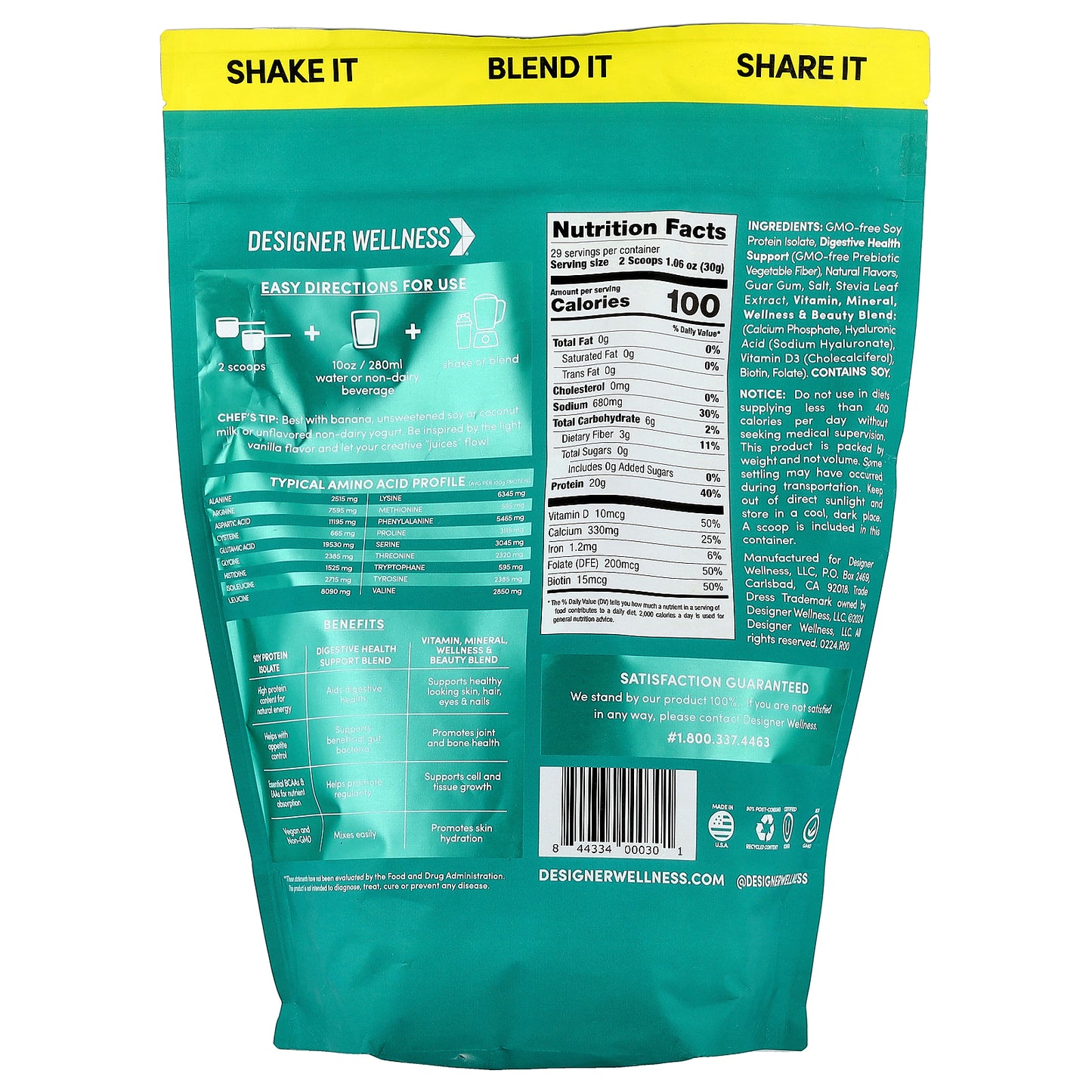 Designer Wellness, Designer Soy® Powder, Angel Cake, 1.87 oz (848 g)