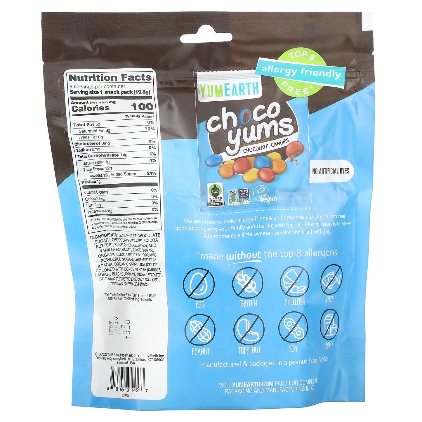 YumEarth, Choco Yums, Chocolate Candies, 5 Snack Packs, 0.7 oz (19.8 g) Each