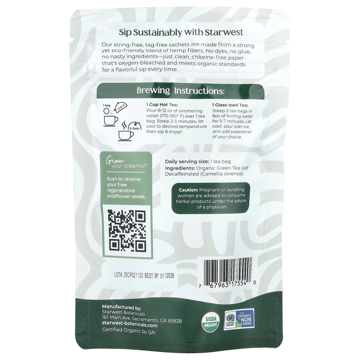 Starwest Botanicals, Organic Decaf Green Tea, 20 Tea Bags, 1.4 oz (40 g)