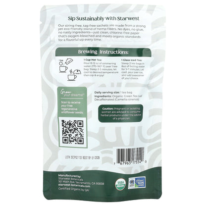 Starwest Botanicals, Organic Decaf Green Tea, 20 Tea Bags, 1.4 oz (40 g)