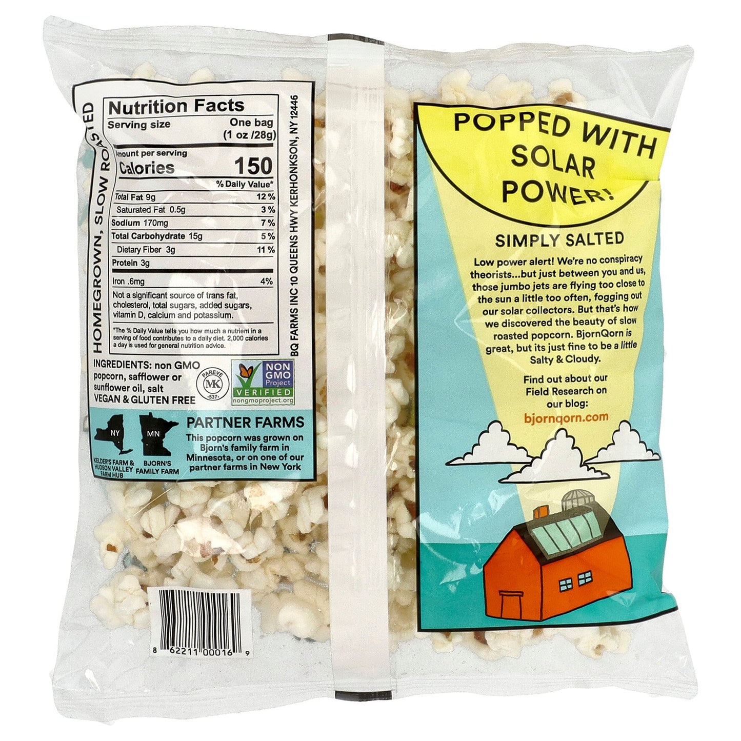 BjornQorn, Sun-Popped Corn, Cloudy Salty, 1 oz (28 g)