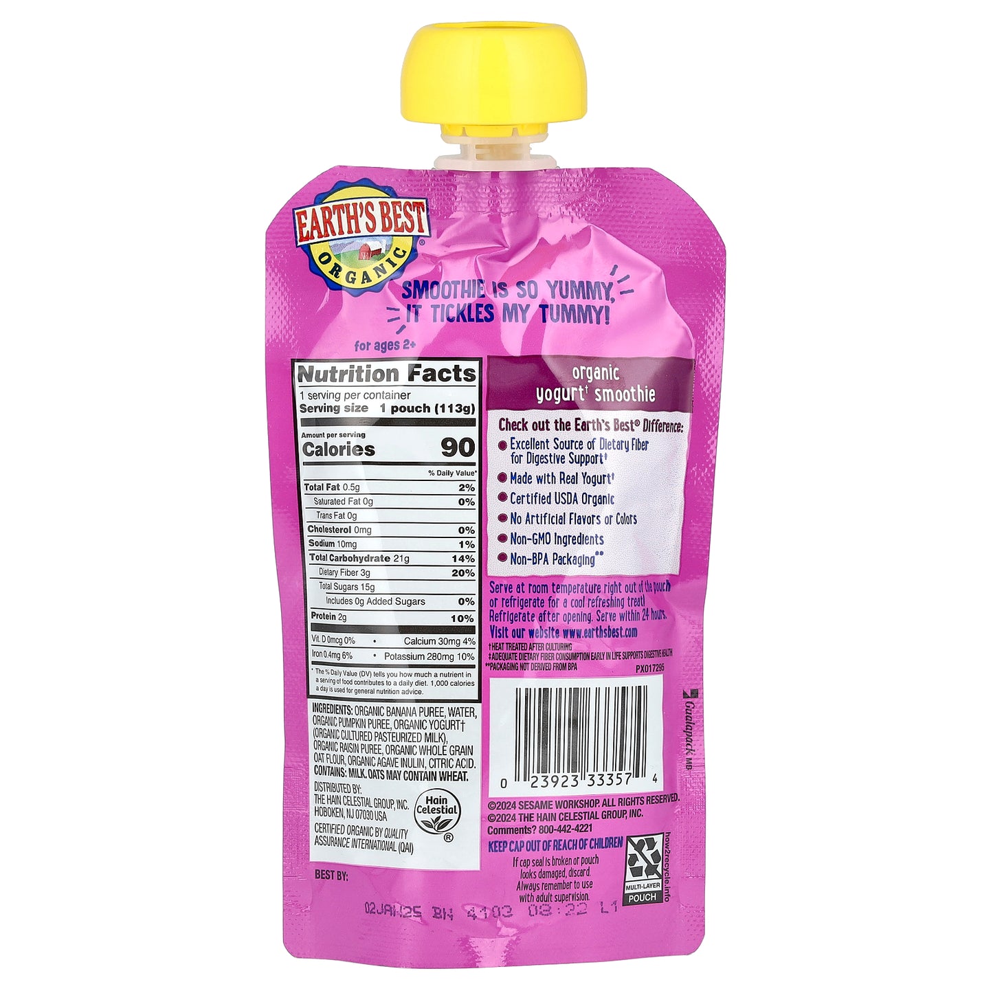 Earth's Best, Yogurt Smoothie, Banana Pumpkin Raisin, Ages 2+, 4 oz (113 g)